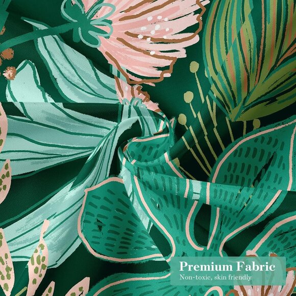 Boho Bohemian Botanical Leaves Plants Jungle Green Shower Curtain Fabric NEW - Picture 2 of 5